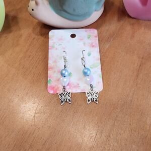 Butterfly Dangle Drop Earrings Bead Dainty Elegant Minimalist Jewelry Fairycore